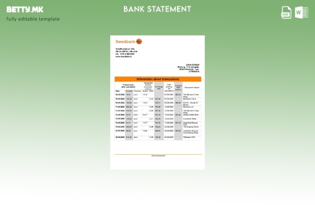 модерен стил Шаблон за зборови за изјава на Литванија Swedbank